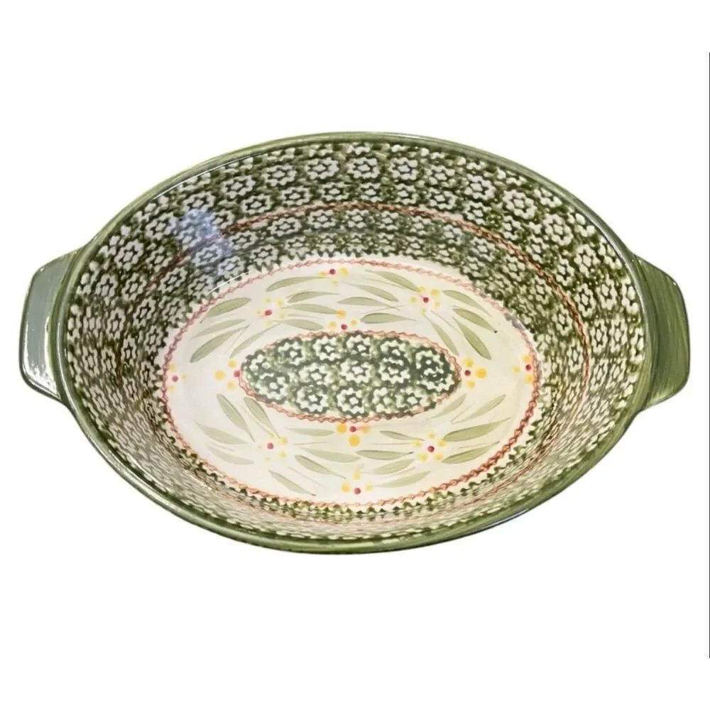 Temptations Presentable Ovenwear 1.5 QT Baking Dish Green Old World Floral 3Pc
